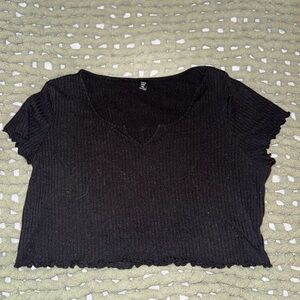 Plus Size Black Ribbed Crop Top
